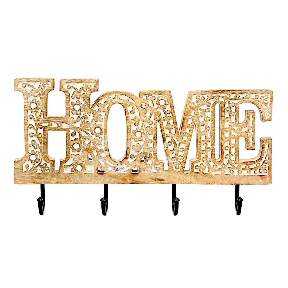 🆕 Home key hook sign - home decor, wooden rustic, brand new
